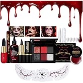 KIMUSE Halloween Vampire Makeup Kit, SFX Makeup Set for Costumes, Cosplay | 8-Piece with Eyeshadow Palette, Fake Blood, Vampire Fangs, Lipstick, Lip Tint, Tattoo Sticker, Eyeliner & Face Blush