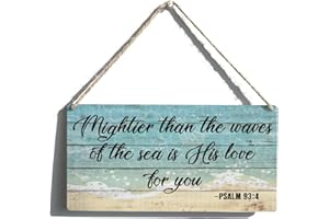QIOUS Inspirational Bible Gift Signs Mightier Than the Waves of the Sea is His Love for You Wooden Hanging Sign Religious Scripture Art Wall Home Decoration 12 x 6 Inches