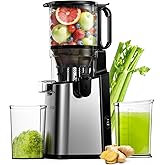 Juicer Machines, EUHOMY 5.8" Wide Feed Chute Cold Press Juicer for Whole Vegetables & Fruits with 400W, High Juice Yield, Easy to clean, Black Stainless Steel
