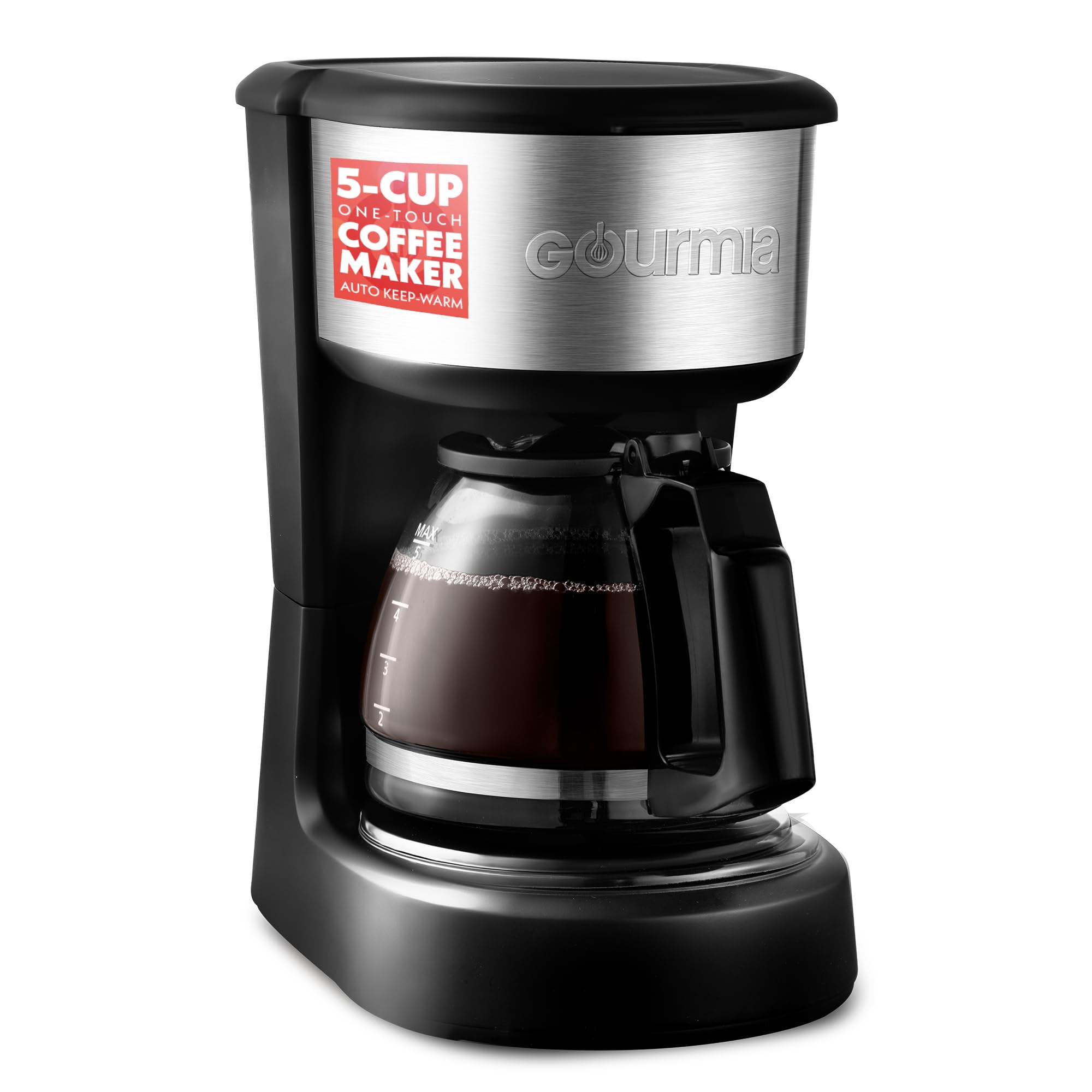 Photo 1 of Gourmia 5-Cup One-Touch Drip Coffee Maker, Compact Countertop Coffee Machine with Auto Keep-Warm, Pause & Serve, Removable Filter Basket, Water-Level Indicator, Glass Carafe GCM3510