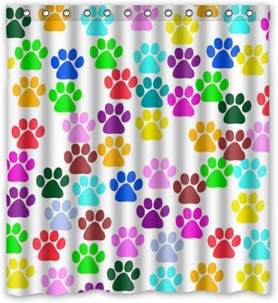 Home&Family Waterproof Bathroom Shower Curtain with Rings with Colorful Animal Paw Art Dog Paw Print Design 66 x 72
