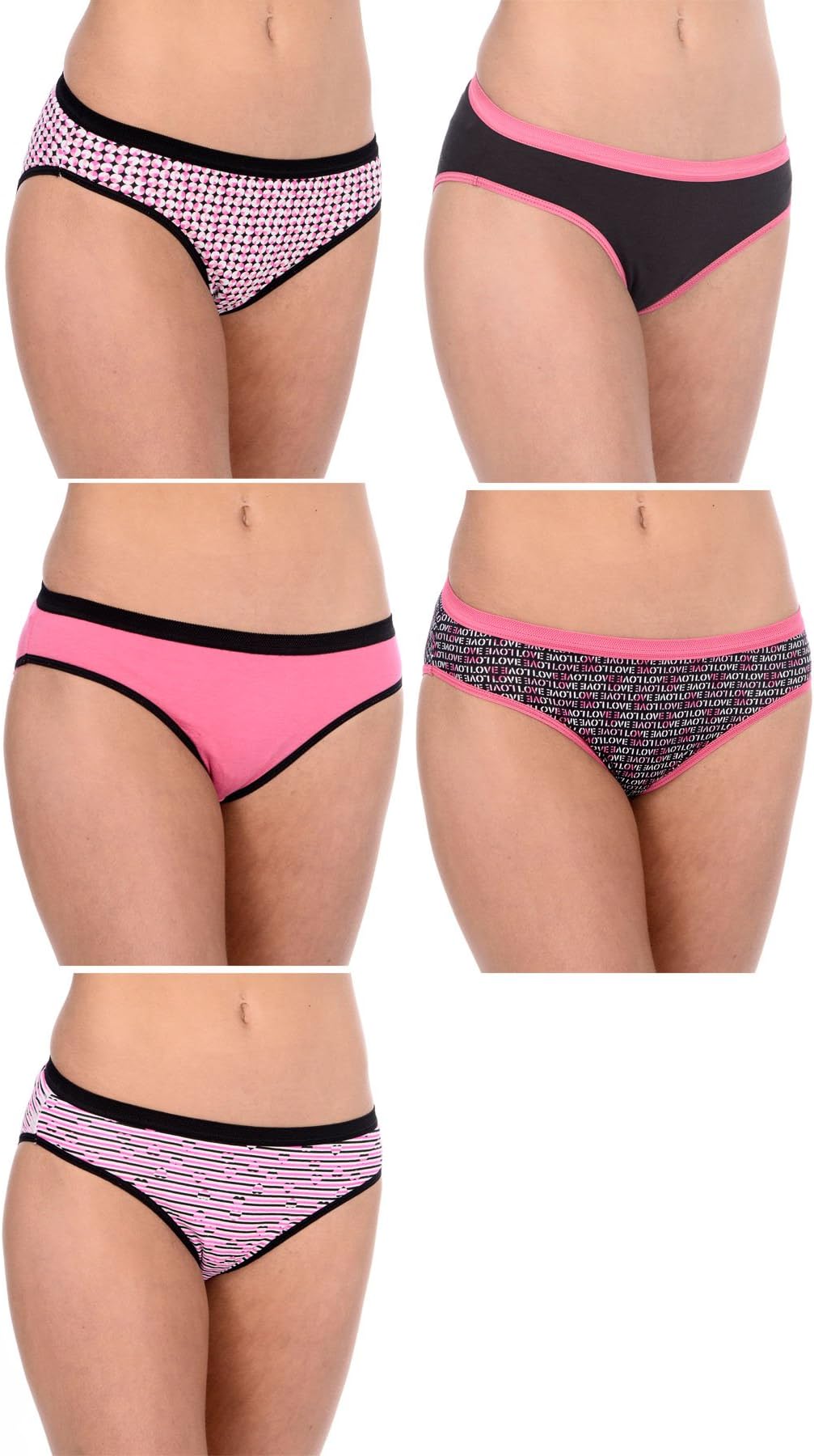 Jordache Women's Cotton Bikini Panties 5 Pack Love Hearts 6