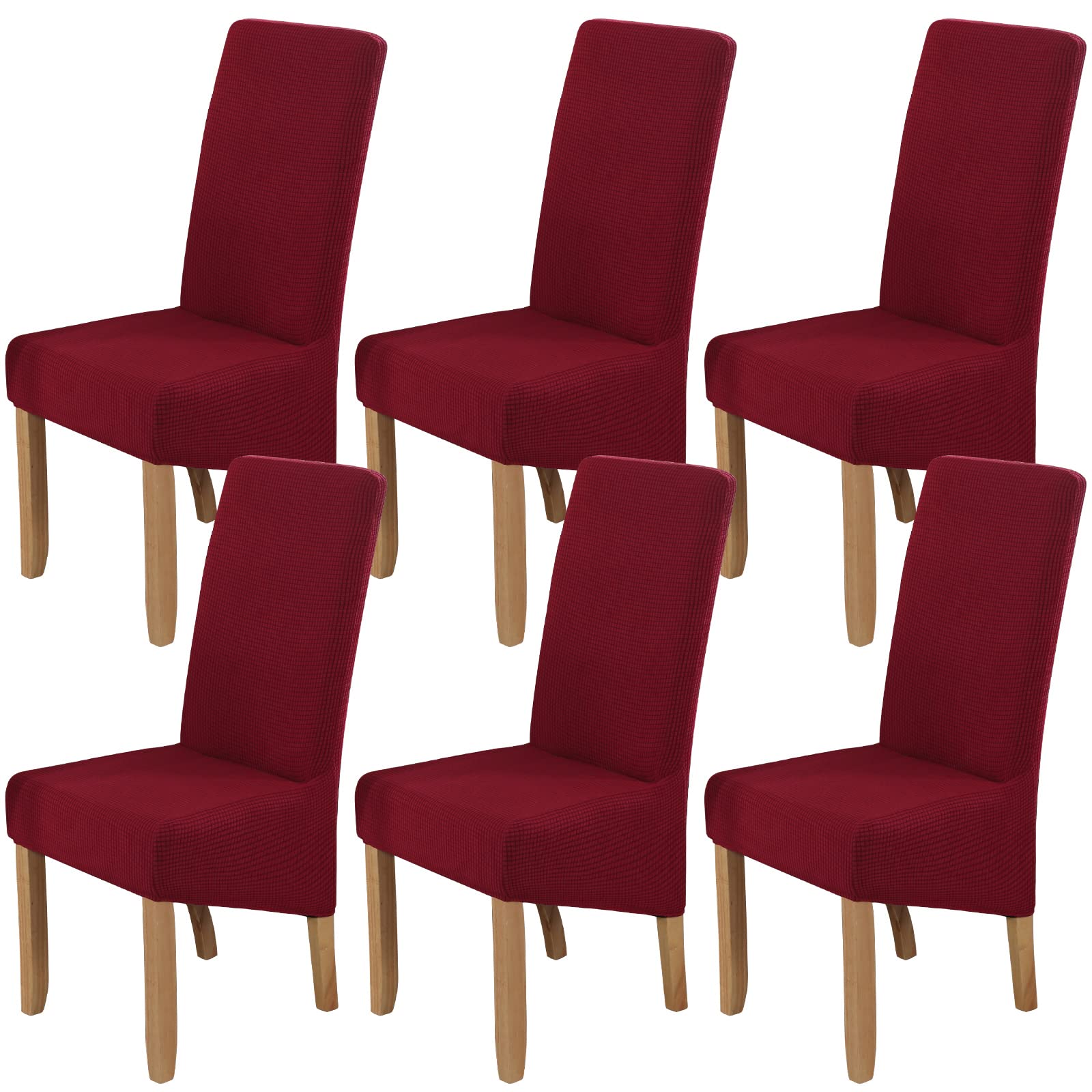 Polar Fleece Large Size Dining Chair Covers Set of 6,Dining Room Chair Slipcovers,Stretch Removable Washable High Back Chair Covers for Dining Room,Hotel,Kitchen,Banquet,Home(Burgundy,Pack of 6)