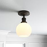 JIMUBEAM Industrial Globe Semi Flush Mount Pendant Ceiling Light with White Glass Lampshade, Vintage Close to Ceiling Light F