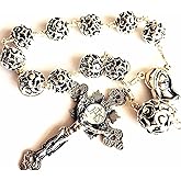 elegantmedical Bali Sterling Silver Beads Cross Handmade Wire Wrap one decade rosary bracelet gift