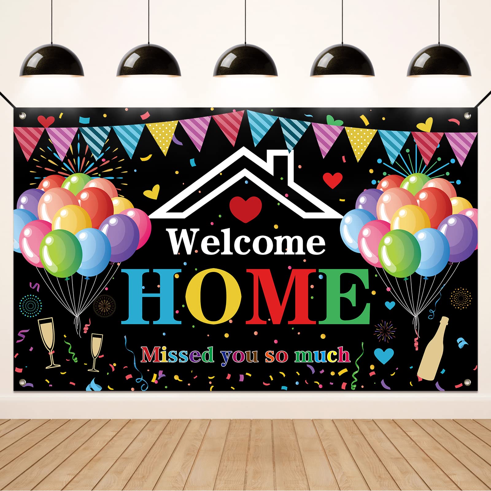 Koliphy Welcome Home Decorations, Black Welcome Home Banner Backdrop Decor Background for Homecoming Family Returning Party Supplies