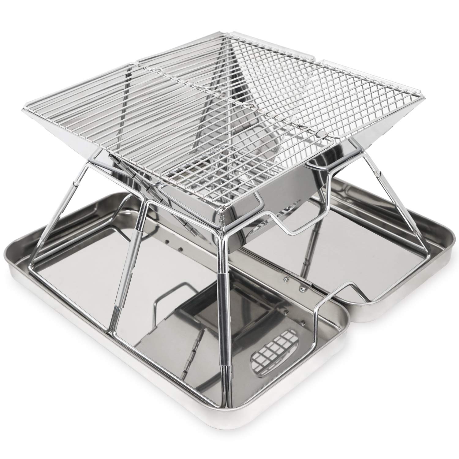 MOON LENCE バーベキュー コンロ 焚き火台 折りたたみ ステンレス製 2-4人用 コンパクト 軽量 bbq アウトドア キャンプ 収納ケース付き A101商品画像