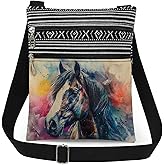 XiaoGalaee Horse Print Crossbody Bag for Women Men Watercolor Horse Adjustable Strap for Adults Messenger Bag Daily Use Zipper Purse Christmas Birthday Gift for Friend Animal Lover