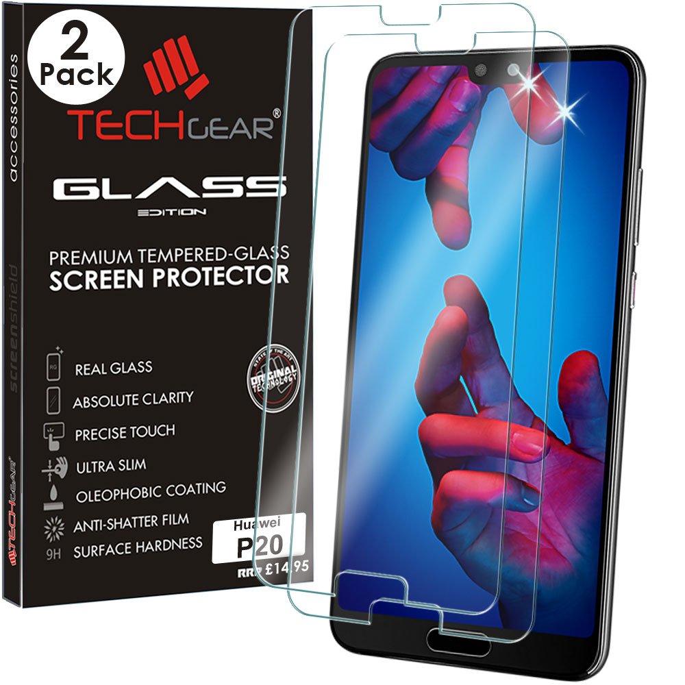 TECHGEAR [2 Pack] GLASS Edition for Huawei P20 - Genuine Tempered Glass Screen Protector Guard Covers Compatible with Huawei P20