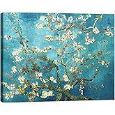 Pyradecor Modern Almond Blossom Famous Oil Paintings Reproduction Canvas Prints by Van Gogh Floral Pictures on Canvas Wall Art for Bedroom Home Office Decorations