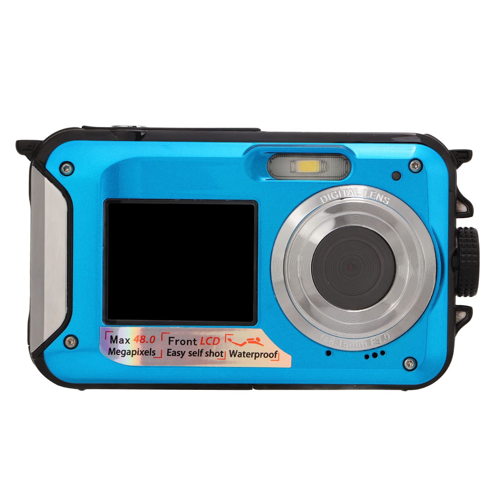 Waterproof Digital Camera, Full HD 2.7K 48MP Cameras with Selfie Dual Screens 16X Digital Zoom Underwater Camera for Snorkeling (Blue)