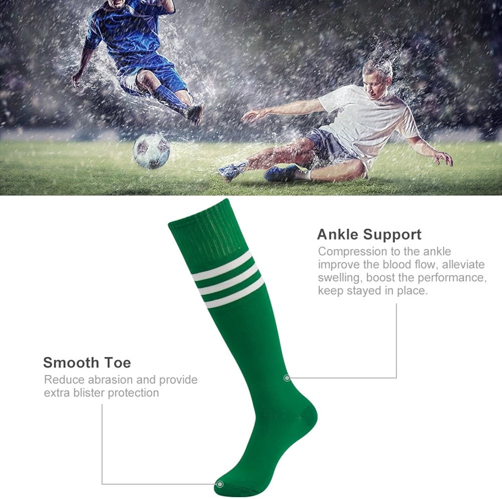 3street Green Tube Socks Unisex Youth Half Cushioned Knee High Sport Athletic Soccer School Group Baseball Rugby Team Halloween Party Socks Green 2-Pairs, 7-13 : Clothing