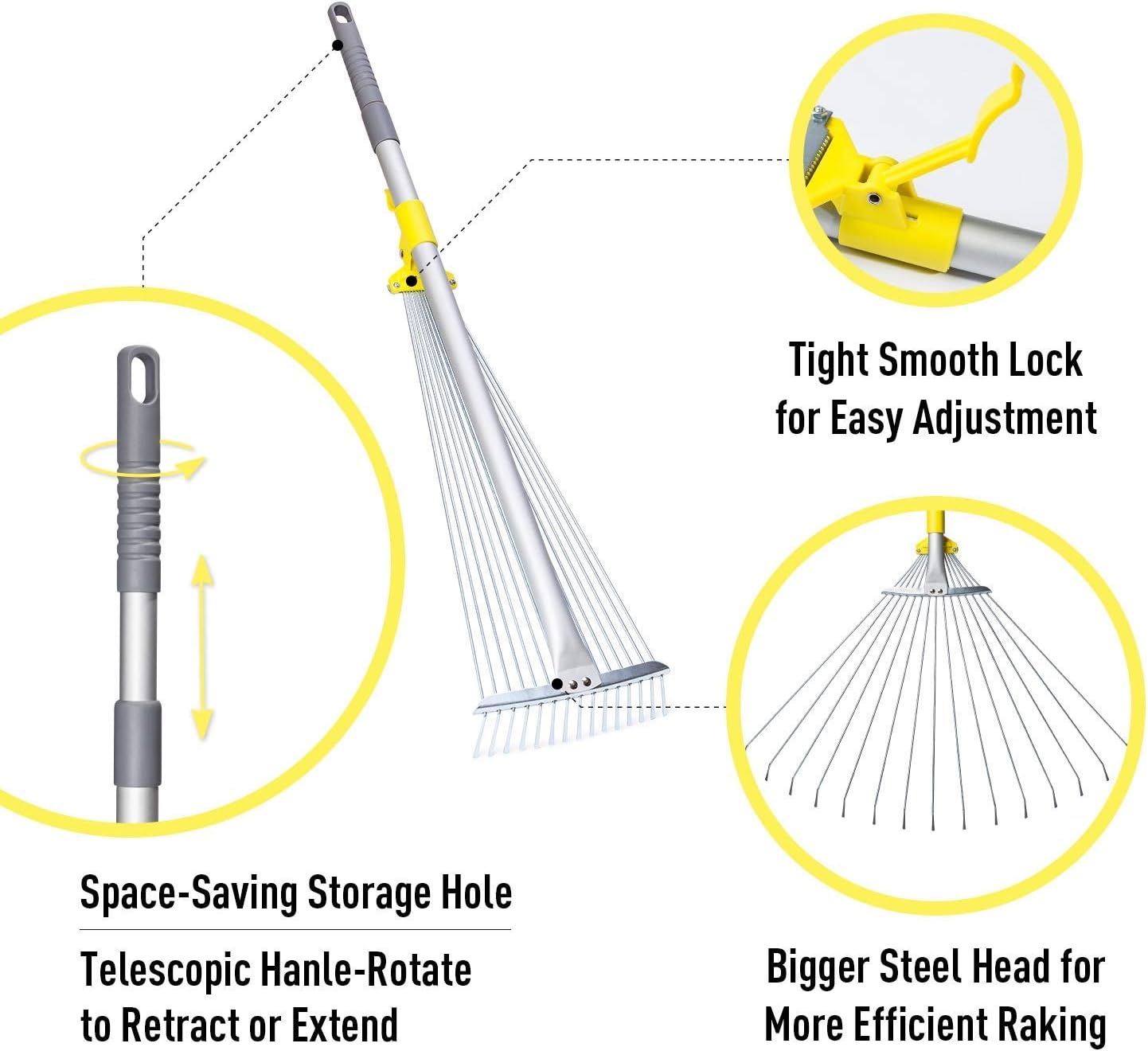 Jardineer 63 inch Adjustable Garden Rake Leaf, Collect Loose Debris Among Delicate Plants, Lawns and Yards, Expandable Head from 7 inch to 23 inch. Ideal Garden Rake Tools : Garden & Outdoor