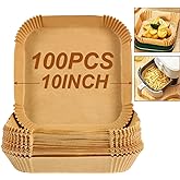 BYKITCHEN Large Air Fryer Liners, Set of 100, 10 Inch Square Air Fryer Liners, XL Airfryer Disposable Paper Liner, Compatible with Corsori, Ninja, Gourmia Airfryer and More