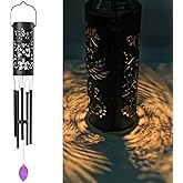 Taman Solar Wind Chime - 33" Hummingbird Hollow Out Solar Light for Outside Valentine's Day Gift Waterproof Aluminum Tubes Decorative Memorial Gift, for Home, Outdoor, Yard, Patio,Garden Decor