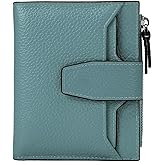 AINIMOER Women's RFID Blocking Leather Small Compact Bi-fold Zipper Pocket Wallet Card Case Purse with id Window