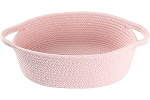 XUANGUO Small Woven Basket Cute Oval Cotton Rope Gifts Basket with Handle Empty Baby Wicker Storage Basket nursery Box Bin kids organizer Cat Dog toy basket Easter Basket light pink