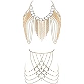 Connie Cloris Women's Sexy Body Chain Suit Fashion Halter Bra Chain Body Jewelry (206-C-Gold color)
