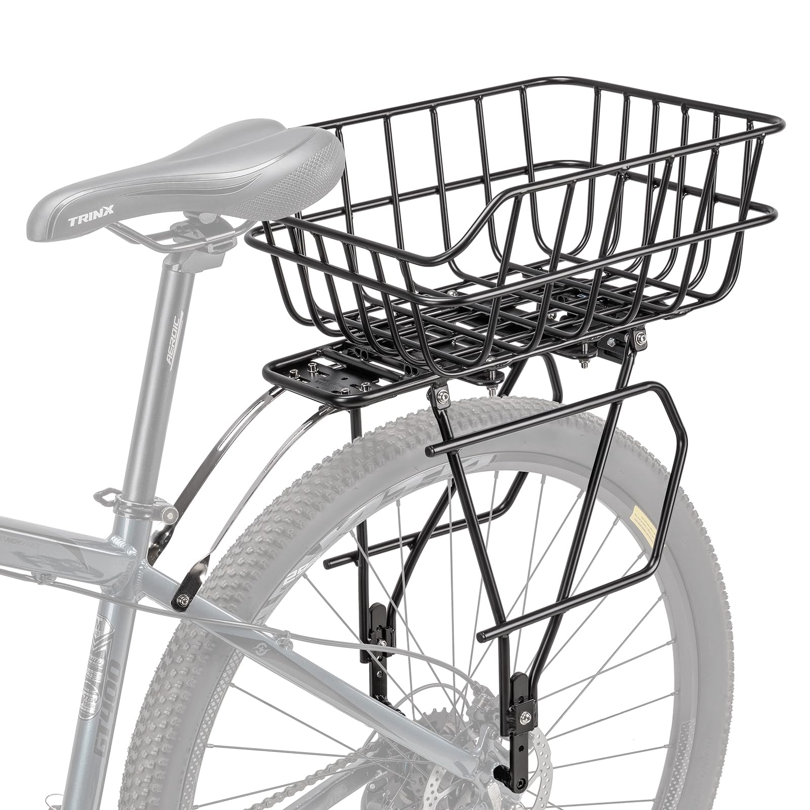 Photo 1 of CXWXC Rear Bike Rack with Basket - Bike Cargo Rack for Disc Brake/Non-Disc Brake Mount - Bicycle Pannier Rack, Touring Carrier Rack fit 26”-29” and 700c