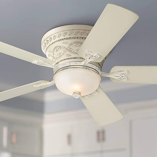 52" Ancestry Hugger Low Profile Ceiling Fan with Light LED Dimmable Remote Control French Rubbed White Frosted Glass for Living Room Kitchen Bedroom Dining - Casa Vieja - - Amazon.com
