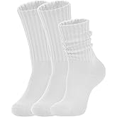 AugRing Women's Slouch Crew Socks Retro Solid Scrunch Boot Chunky Ribbed Cozy Cotton Calf Socks 3 Pack Size 5-11