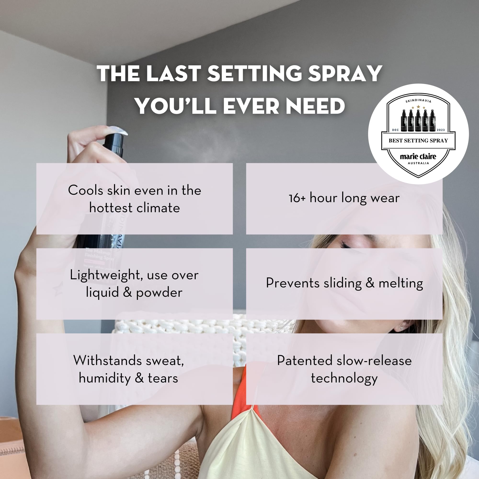 Skindinavia The Makeup Finishing Spray, Classic Makeup Setting Spray, All-Day Wear, Long-Lasting Up to 16+ Hours, Heat-Resistant & Waterproof, Cooling Fine Mist, 4.0 Oz