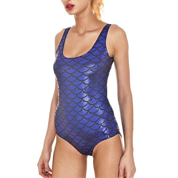 DiiZii Damen Meerjungfrau Fischschuppen Print Glanz Badeanzug Badeanzug,11 Farben,S-4XL