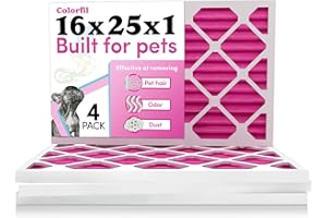 16x25x1 Air Filter by Colorfil | Color Changing Filters for Cat and Dog Odor | MERV 8 Furnace AC Filter for Pet Hair and Dust | 15.5"x24.5"x0.75" Exact Size | Pack of 4