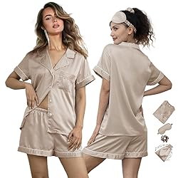 WJing Yi Jia 5Pcs Womens Soft Satin Pajama Set