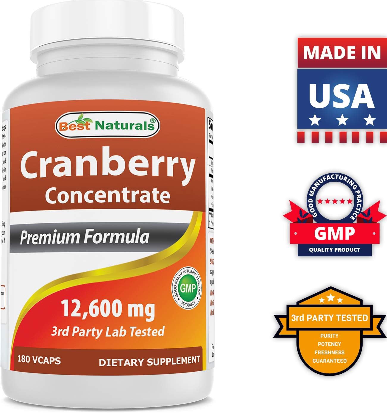 Best Naturals Cranberry Pills 3X Concentrate Veggie Capsule, 12600 mg, 180 Count (817716010755): Health & Personal Care