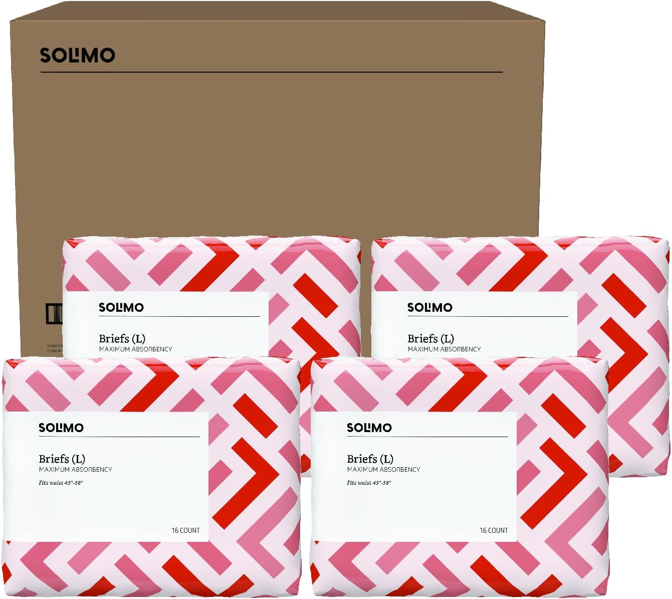  Brand - Solimo Incontinence Adult Diaper Briefs for Men and Women, Maximum Absorbency, Large, 64 Count (4 packs of 16): Health & Personal Care