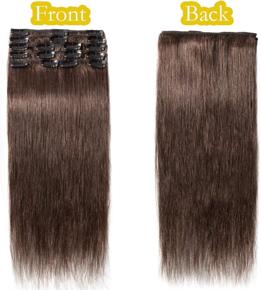 Silk-co 8 PCS Hair Extensions Clip in Hair Extensions Human Hair 100% Real Remy Straight Hair Extension -Basic Thickness-Thin Weft (20"-70g #04 Medium Brown) - Image 5