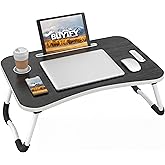 BUYIFY 23" Foldable Lap Desk for Laptop Writing w/Cup Holder Black | Sturdy and Durable, Laptop Bed Desk with Tablet Slot, No Assembly, Space Saving for Bed Couch Dorm WFH Students