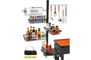 CONCONS Griddle Caddy Organizer for Blackstone Griddle Accessories, BBQ Grill Picnic Utensil Condiment Caddy with Paper Towel Holder, Outdoor Kitchen Accessories for Camper, Gifts for Men, Dad