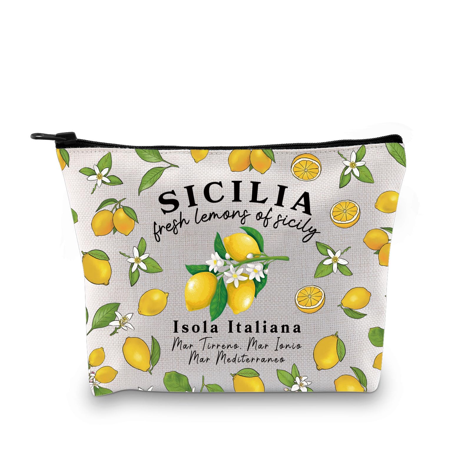 Sicily Lemons and Limoncello Sicilia Island Italy Gift Sicily Makeup Bag Lemon Cosmetic Bag Travel Lover Gift Europe Travel Gift (Sicilia)