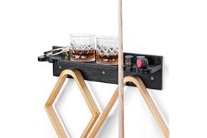 XCSOURCE Bamboo Pool Cue Holder Wall Mount, 4 Cue Rack with Ball Rack & Drink Holder, Black, 15.7 x 4.3 x 4.3 Inches