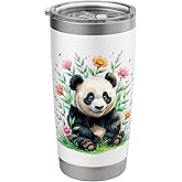 Cute Panda with Colorful Floral Surroundings Stainless Steel Insulated Tumbler