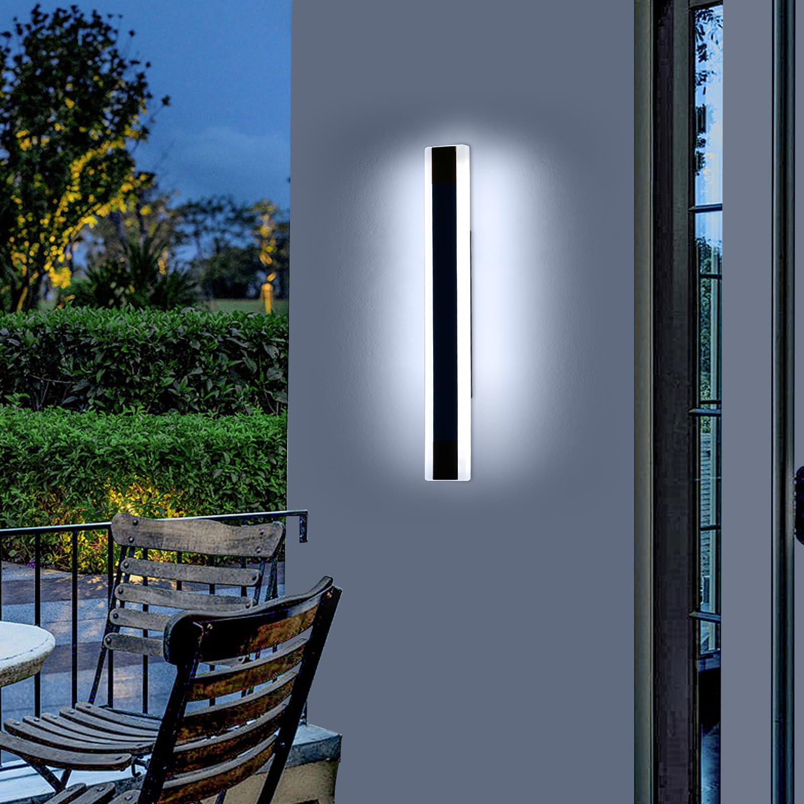 Mikeru 60cm Wall Light 6000k, Acrylic Front Door Lights Long Black Lights External 2090lumens Cool White Outdoor Strip Light with IP65 Waterproof Drive Mains Powered Wall Mounted for Garden, Porch