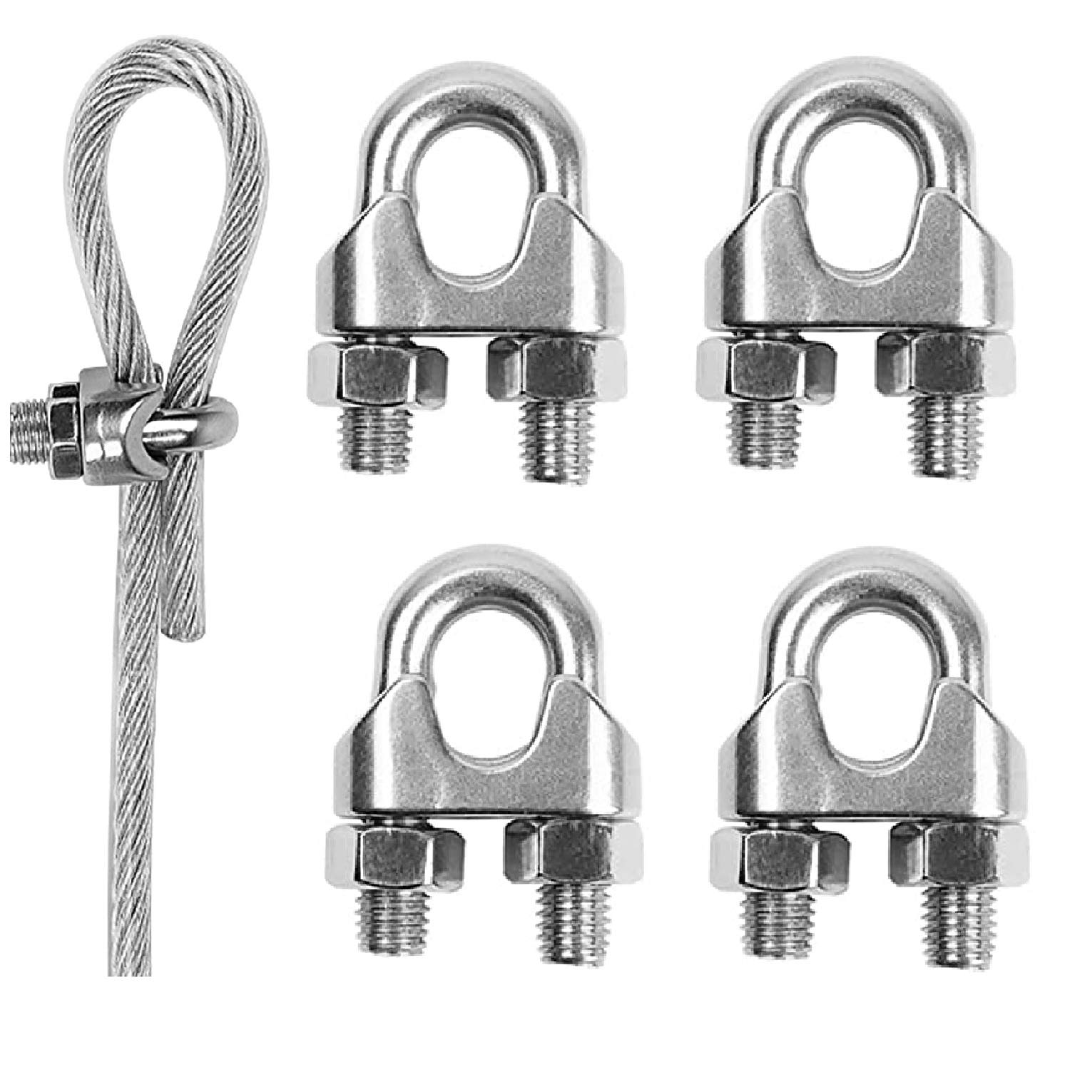 TERF® Galvanized Steel U-Bolt Saddle Fasteners M12 for Ø 12mm (1/2"), 4 Pcs for Rigging and Tension