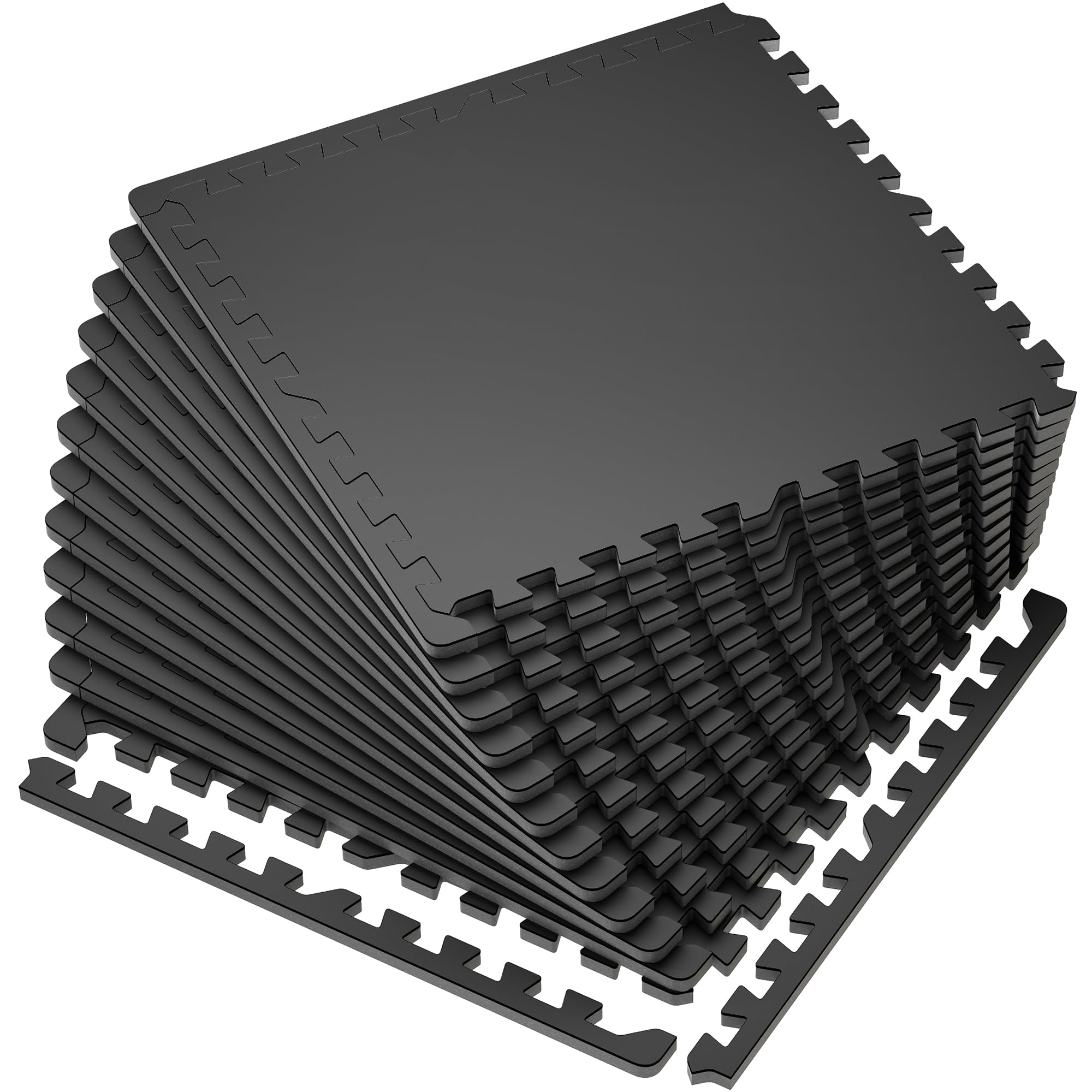 SUPERJARE 0.56'' Thick 12 Pcs 48 Sq Ft Rubber Top Exercise Equipment Mats, High Density EVA Foam Mats with Rubber Top, Interlocking Gym Flooring for Home Gym, Protective Workout Mat, Black Image