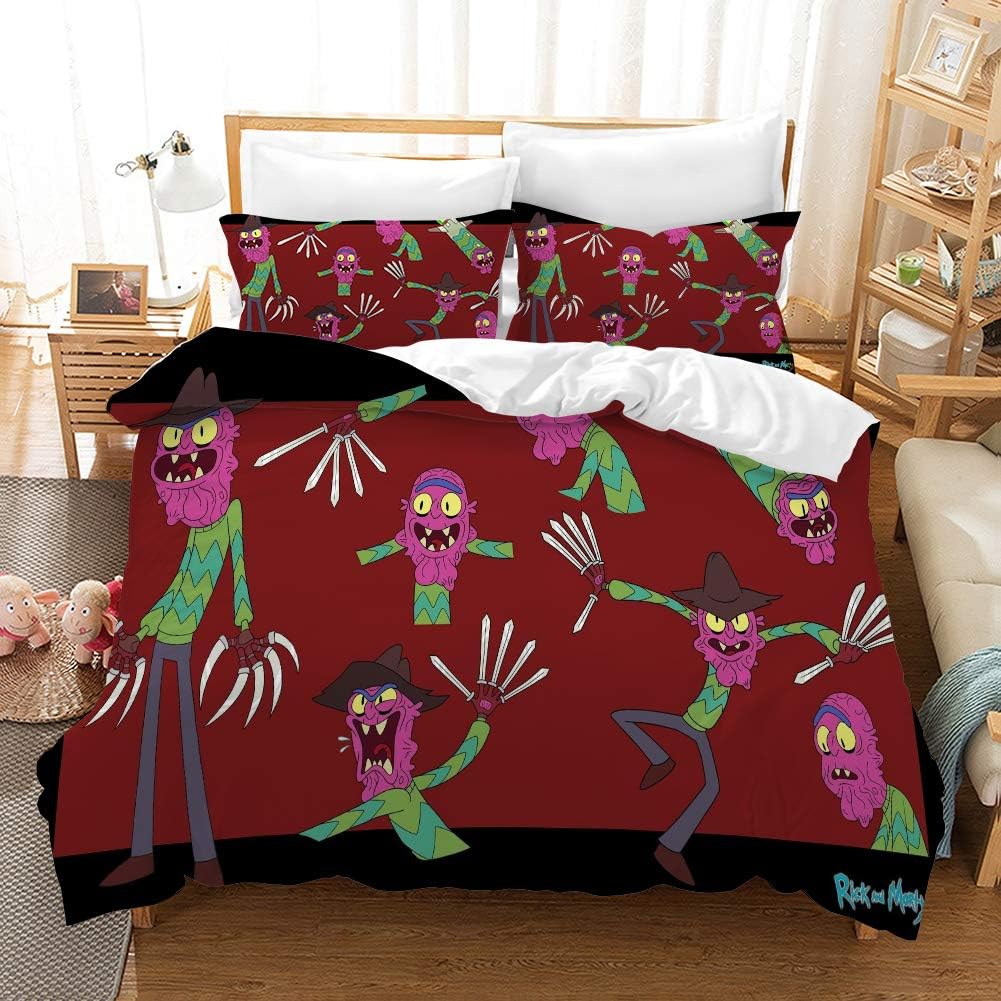 Lisabridal Rick Morty Bedding Super Soft Set Suitable for Children 3 Piece Cartoon Print Girl Boy Bedroom Quilt Cover Zipper 3 Piece 1 Duvet Cover+2 Pillow Shams,Queen/Twin/Full/King, No Comforter