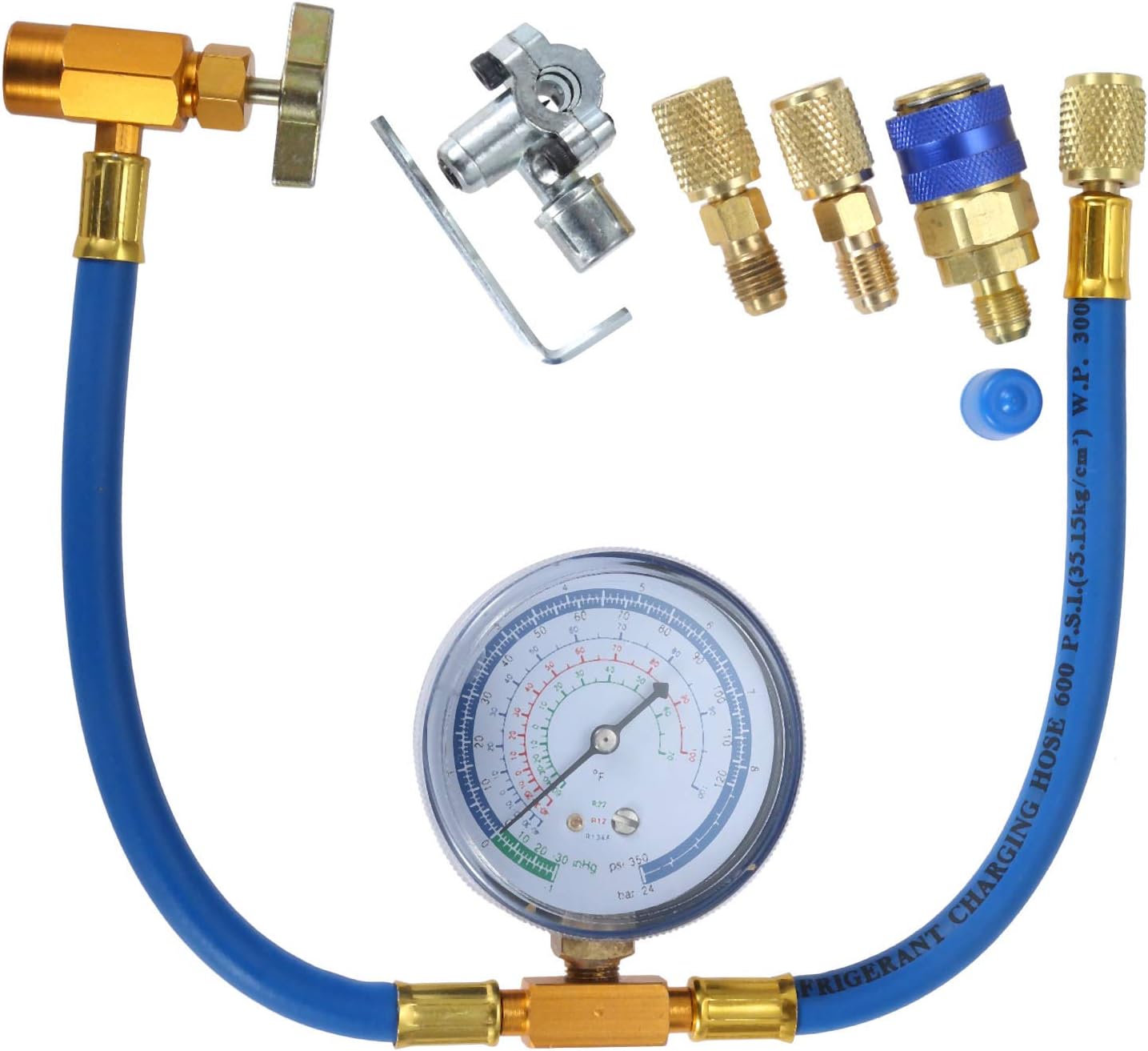 gohantee R134a Charging Hose Kit, Refrigerant Recharge Hose with Gauge 2.75“, R134a Can Tap and Quick Couple