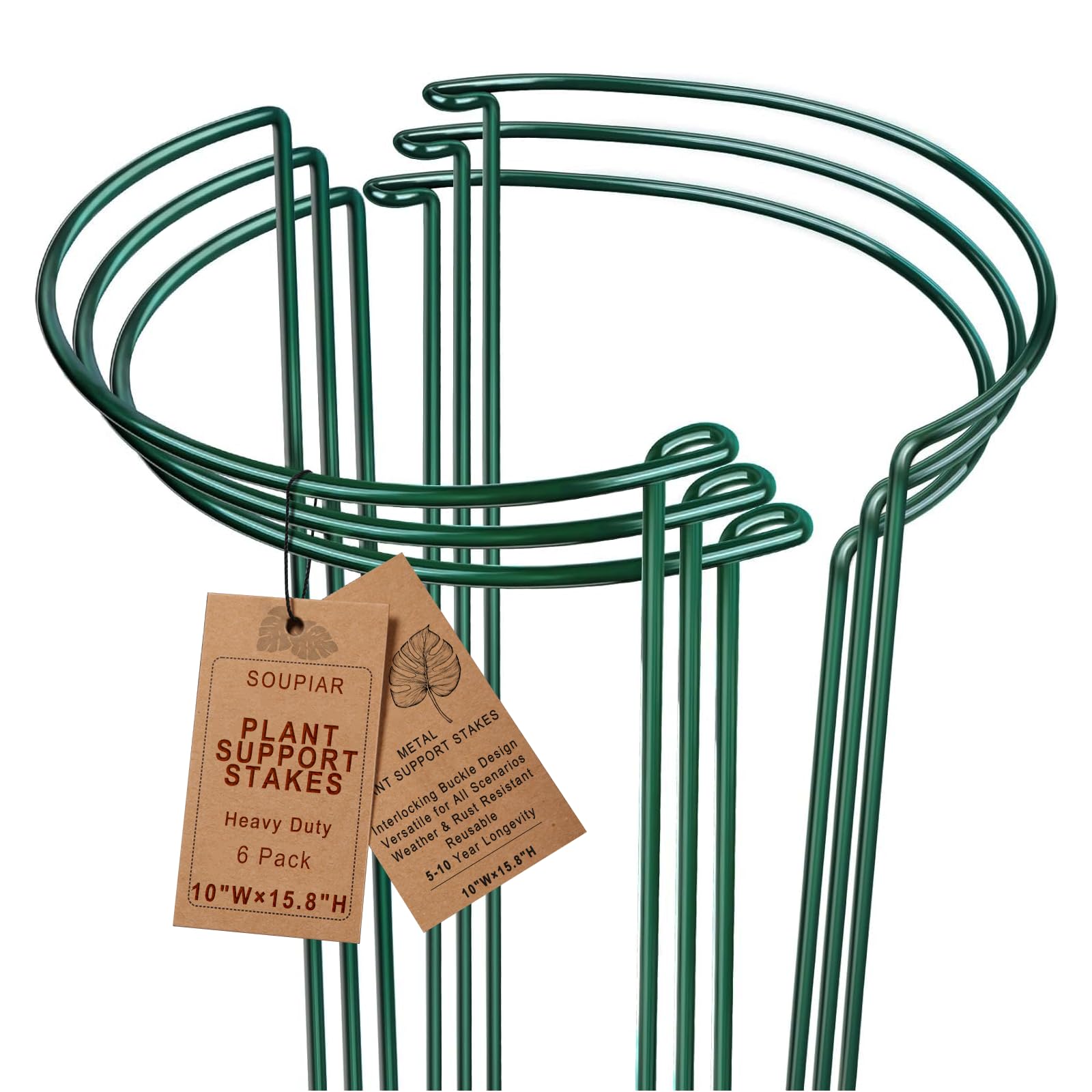 Photo 1 of 6 Pack Plant Support Stakes, 15.8" Half Round Metal Garden Plant Supports for Indoor Plants, Green Plant Cage Ring for Monstera, Peony, Hydrangea, Potted Plant Holder Sticks (10" Wide)