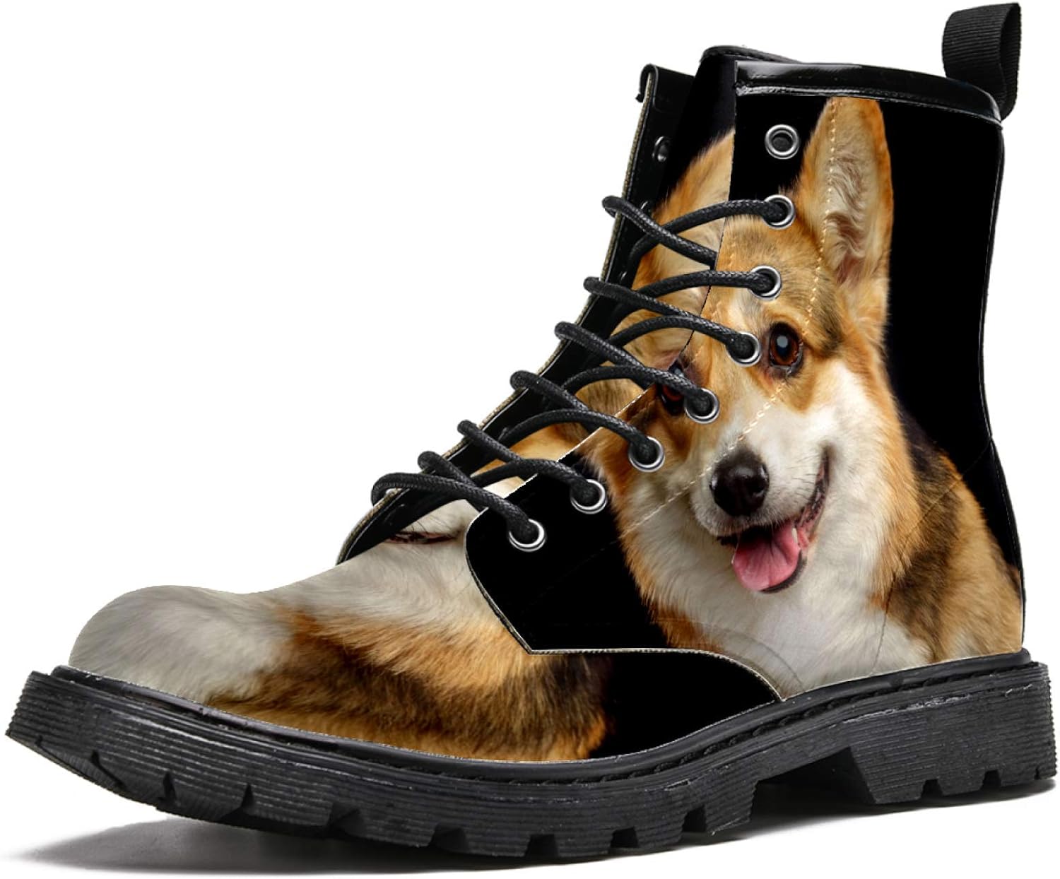 MAPOLO Men's High Top Boots Lace Up Cute Welsh Pembroke Dog