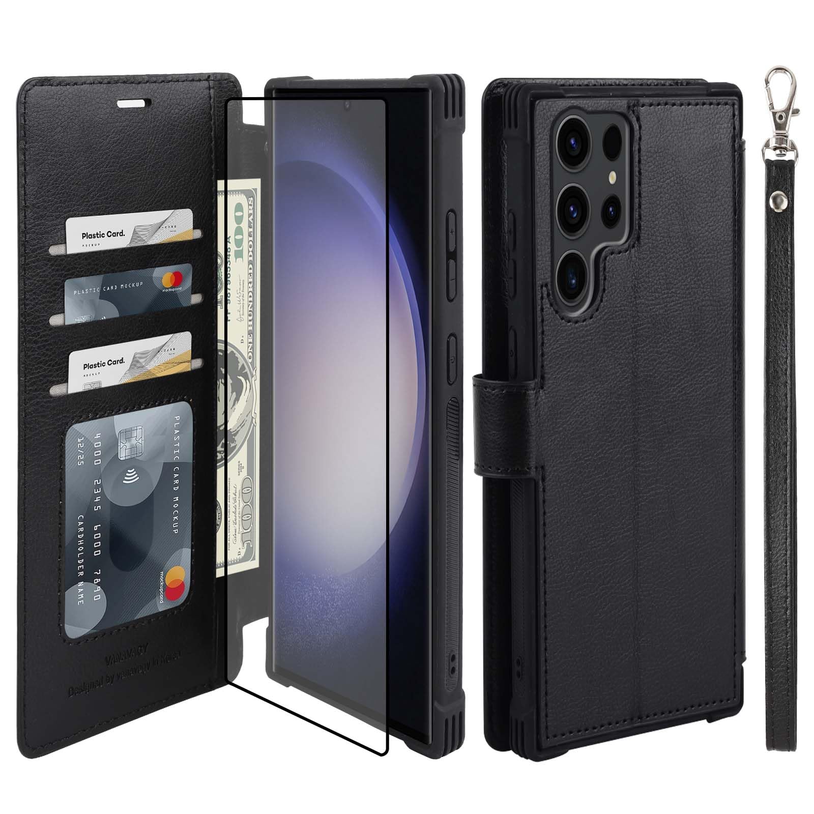 VANAVAGY Compatible for Galaxy S23 Ultra Wallet Case, 12ft Drop Protection, RFID Blocking PU Leather Flip Cover, Card Holder & Kickstand, Shockproof Phone Case for S23 Ultra-6.8 Inch,Black — image 1