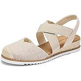 mysoft Womens Wedge Sandals Low Heel Comfortable Closed Toe Espadrilles Slip-on Elastic Ankle Strap Walking Shoes