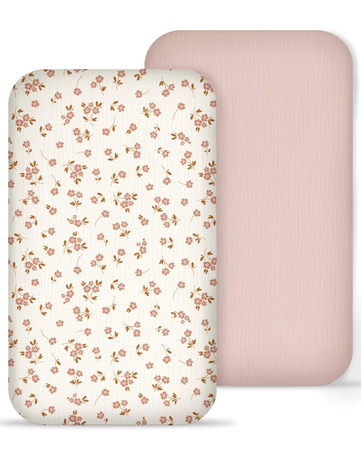 Photo 1 of Muslin Bedside Bassinet Sheets 2 Pack, 33x20 Fitted Ultra Soft & Breathable Bedside Sleeper Sheets, Ideal for Baby Girl and Boy, Perfect for Newborns (Floral & Pink)