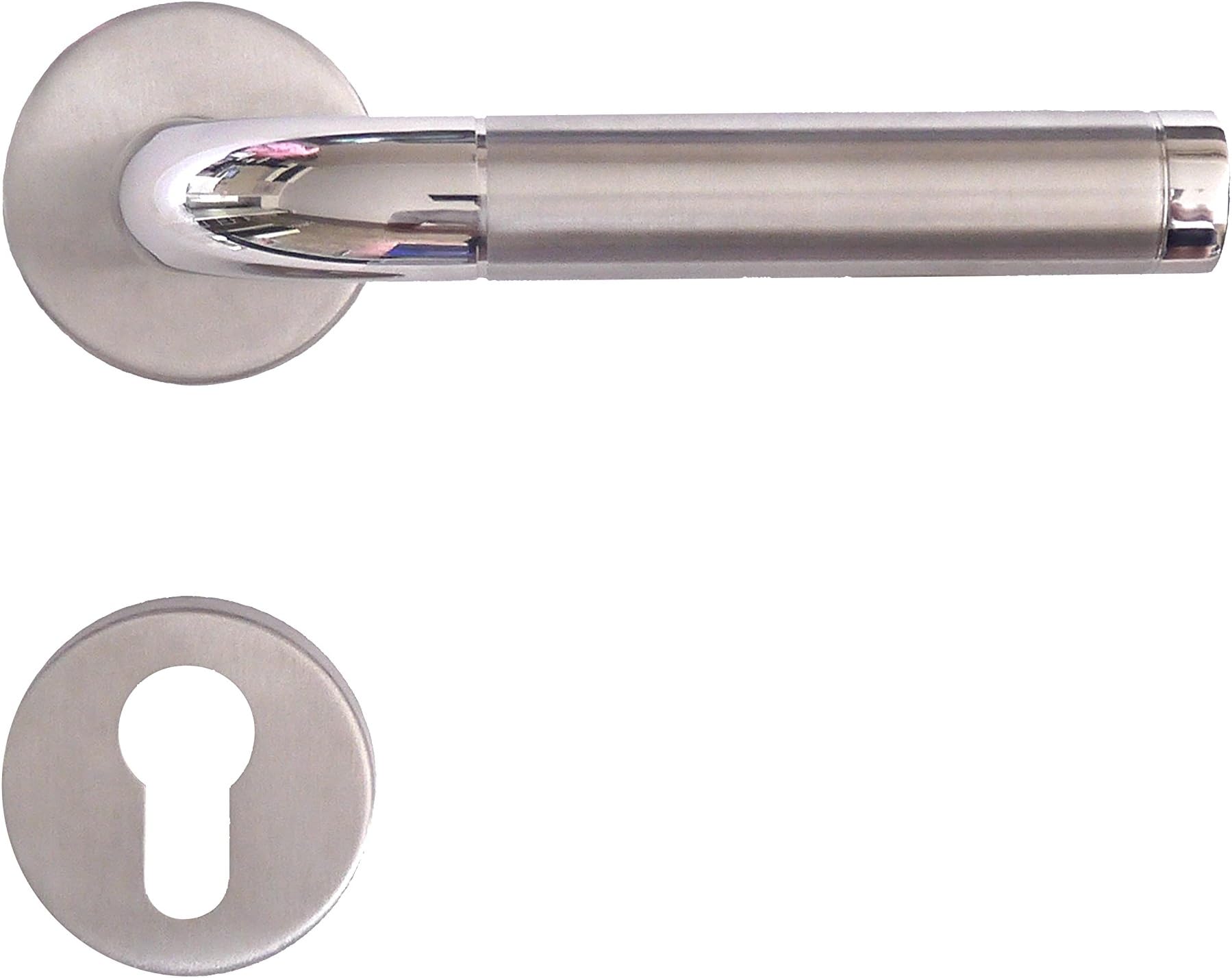 Stylish Modern Stainless Steel Satin Polished Door Handle Lever on Rose with Euro-Profile Escutcheons for Interior and Exterior Doors/Hold Up Spring/Door Handle Sets/Quality Control/Model Adela