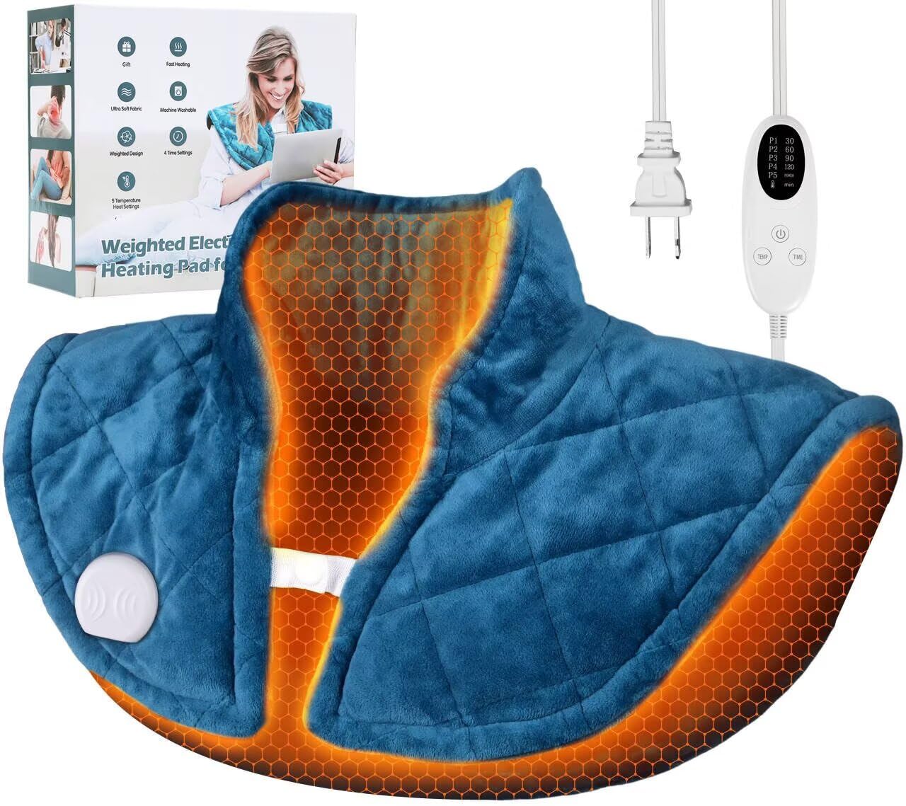 Photo 1 of 2.5 Lbs Weighted Heating Pad for Neck and Shoulders and Back, Electric Heating Pad, 5 Heat Settings, 4 Auto-Off Timers, Ideal Gift for Women, Men, Mom, Dad, Soft Flannel Machine-Washable