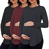 Liu & Qu 3 Packs Womens Maternity Shirts Split Side Long Sleeve Pregnancy Tops Loose Fit Casual Maternity Clothes